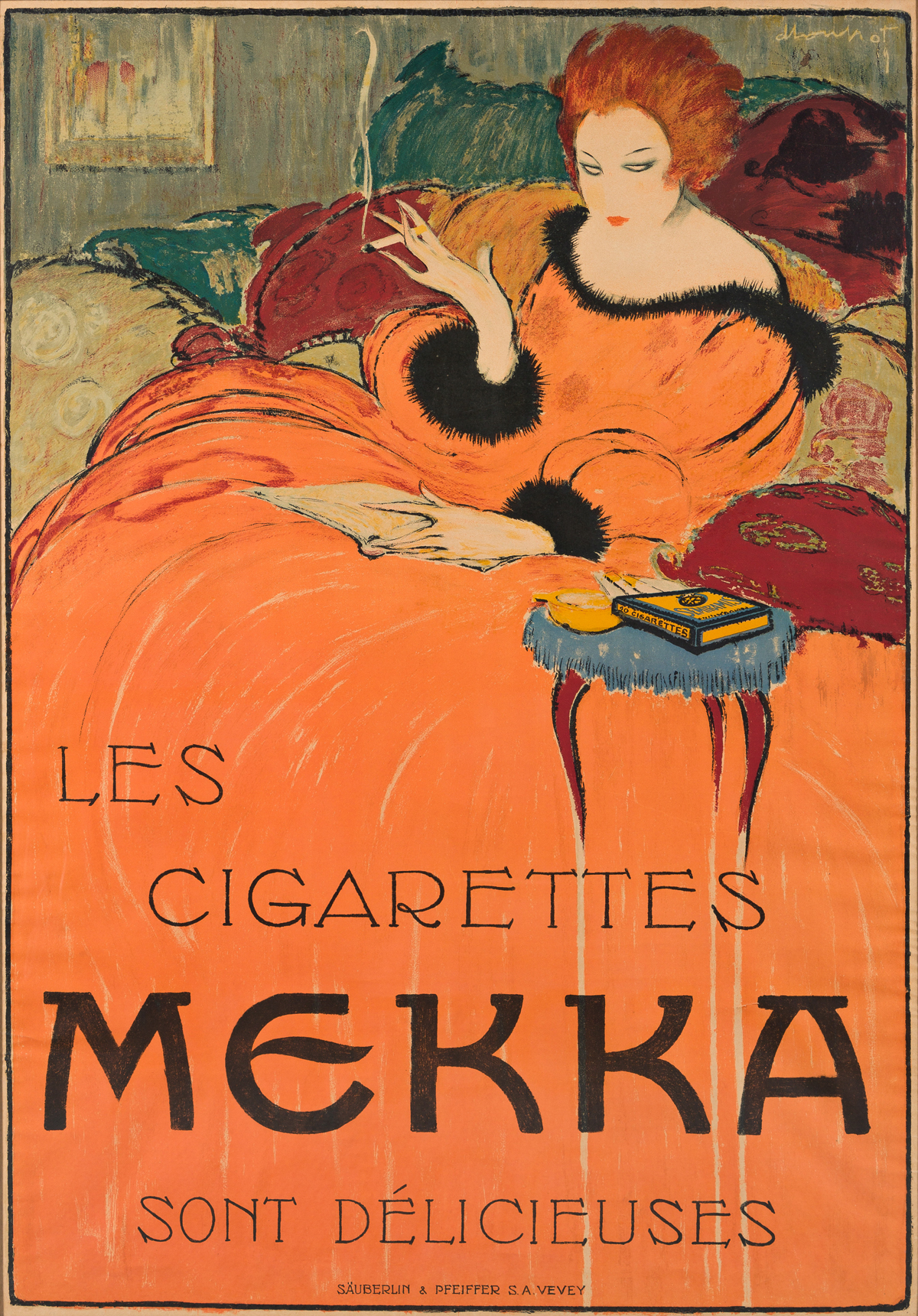 CHARLES LOUPOT (1892-1962).  LES CIGARETTES MEKKA. 1919. 50x34½ inches, 127x87½ cm. Säuberlin & Pfeiffer, Vevey.